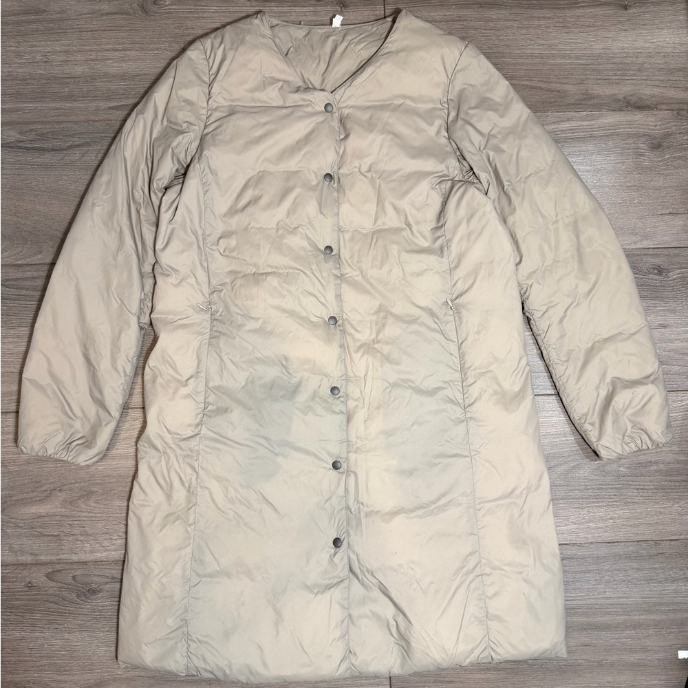 MUJI Collarless lightweight DOWN Light Beige Women's Long Puffer Coat